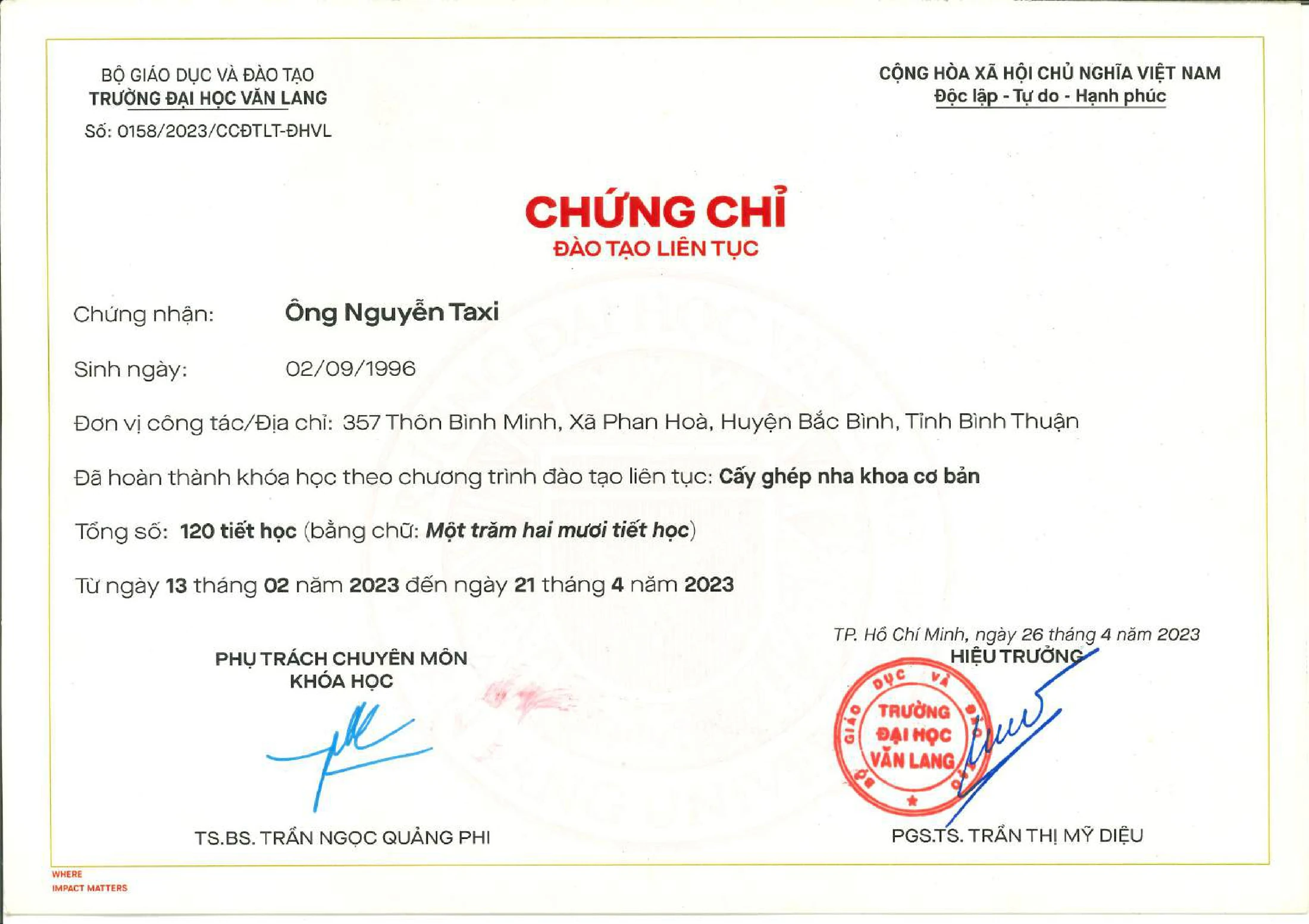 Chứng Chỉ Phẫu Thuật Nâng Xoang & Ghép Xương
