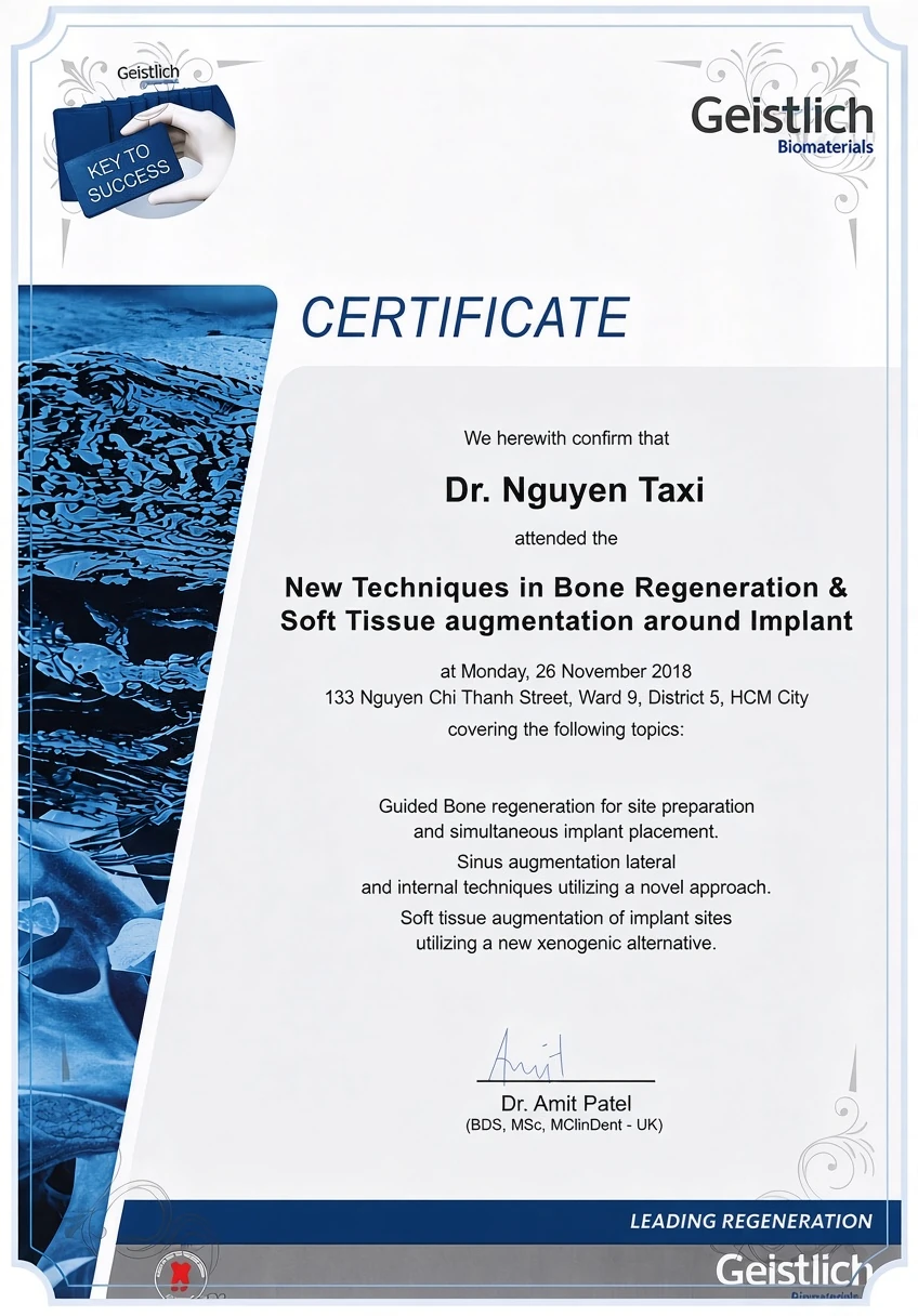 Certificate of Guided Bone Regeneration (GBR)
