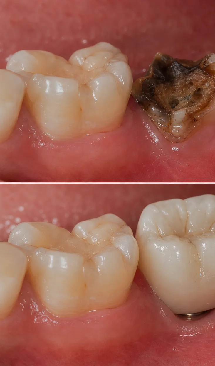 Phục hình cấy ghép Implant răng hàm bị vỡ phục hồi ăn nhai tᱱ nhiên tại Sante Hospital