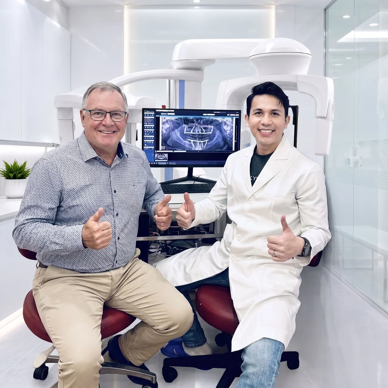 Bác sĩ giải thích phim chụp chẩn đoán hình ảnh và tư vấn khách hàng lớn tuổi