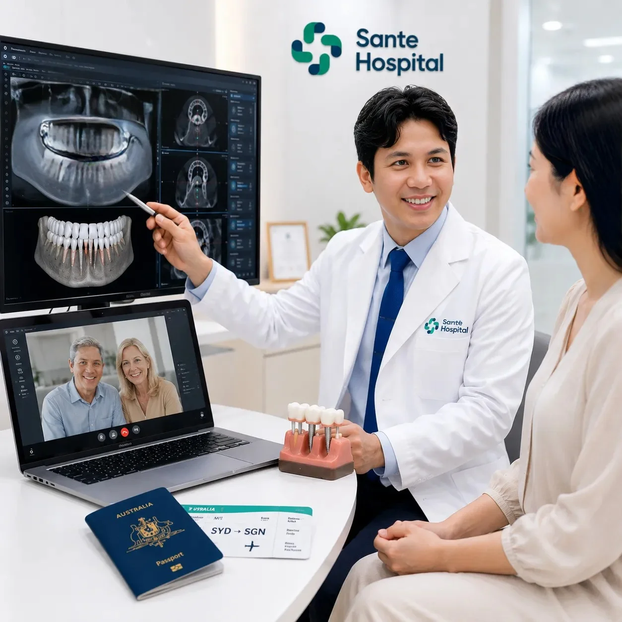 Bác sĩ Nha khoa Bệnh viện Quốc tế Sante tư vấn trồng răng Implant cá nhân hóa cho khách hàng