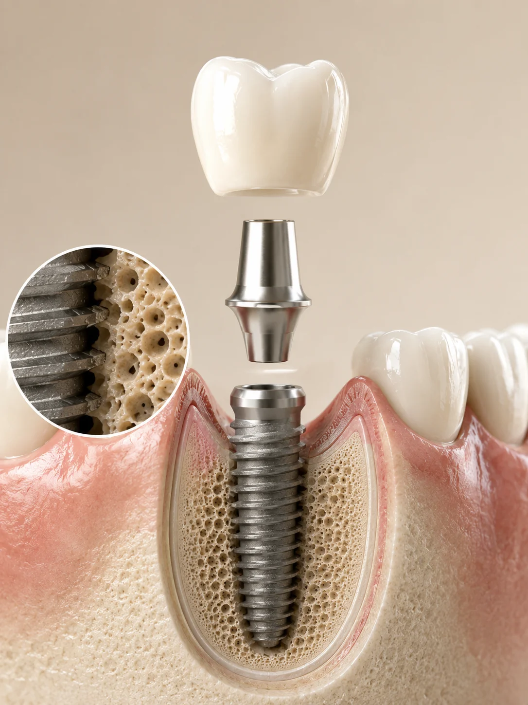 Cấu tạo răng Implant 3 phần tiêu chuẩn tại Sante