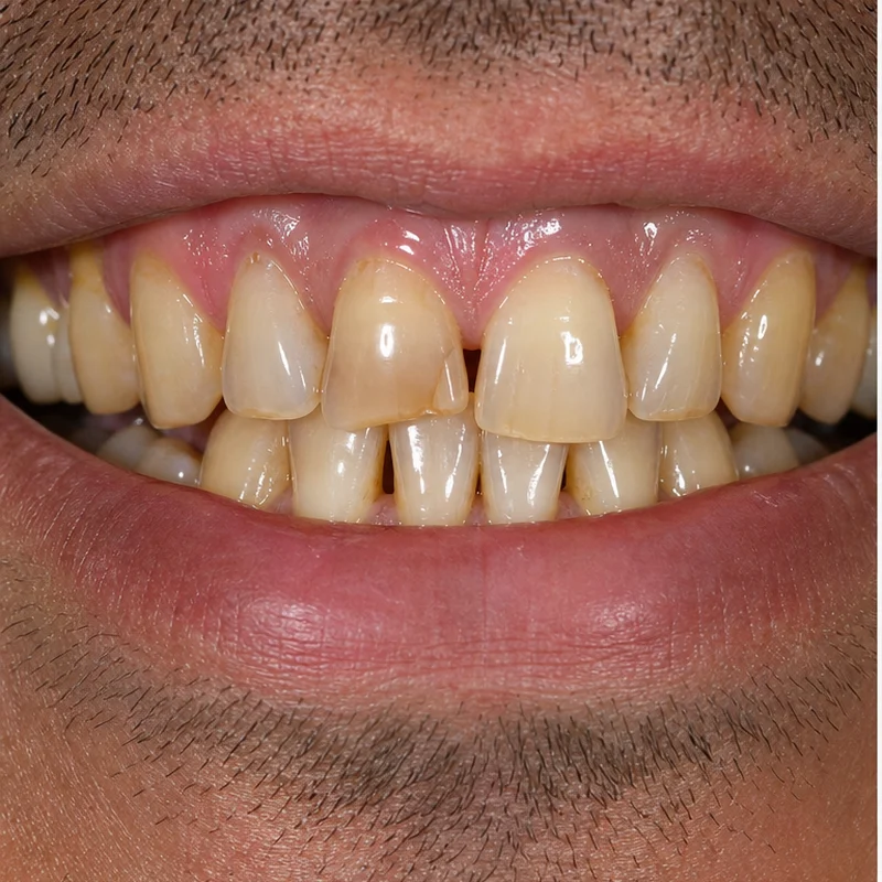 Trước điều trị: Răng ố vàng mòn góc cạnh